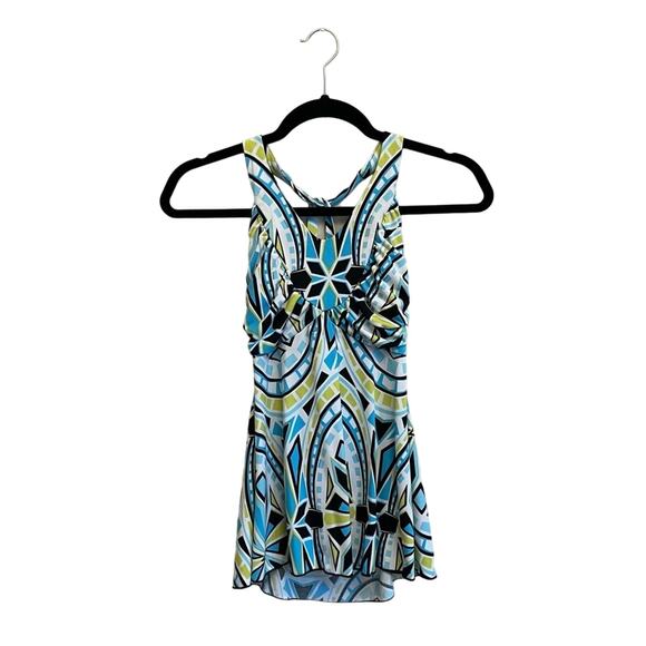 BCX S tank top white blue geometric summer Y2K 90s vibes abstract halter - Picture 1 of 7
